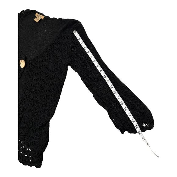 Peck & Peck Cardigan Sweater Women’s Small Black Open Knit Y2K Style One Button - Picture 6 of 8